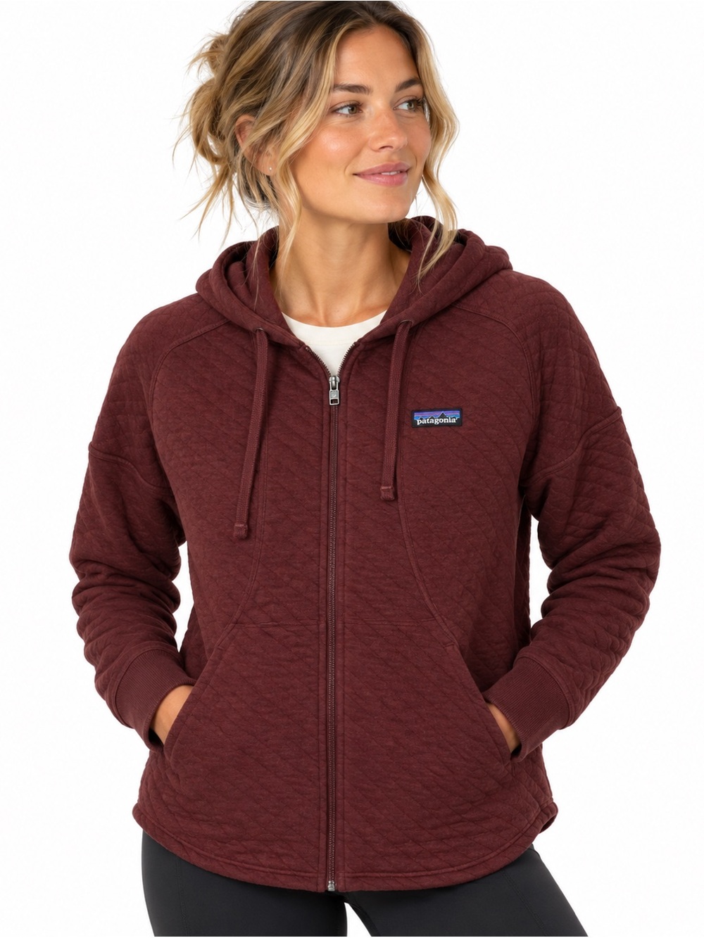 Patagonia Women’s Organic Cotton Quilt Hoody Full Zip Burgundy Large